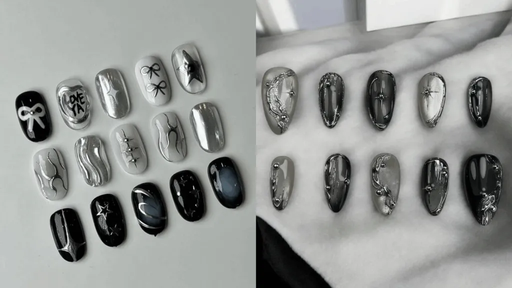 Nailbox cho người mệnh Kim màu xám hiện đại