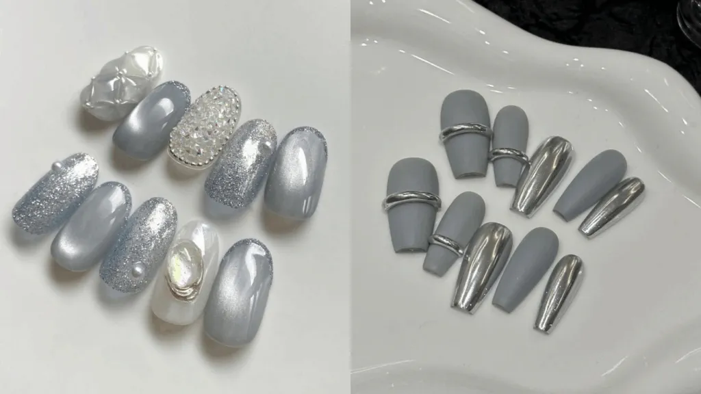 Bộ Nailbox cho người mệnh Kim màu bạc quý phái