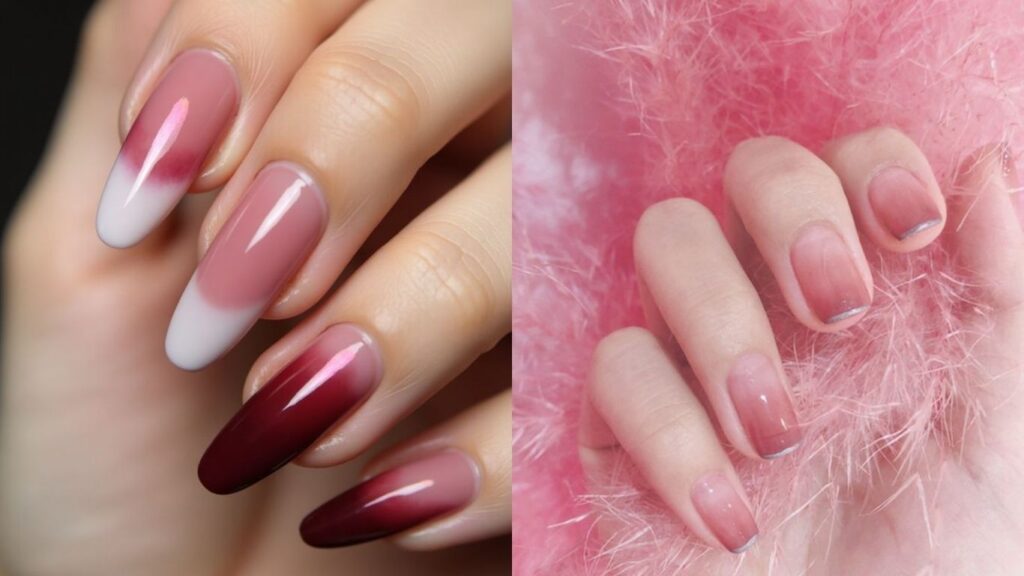 Mẫu vẽ móng tay cô dâu hiệu ứng gradient lấp lánh