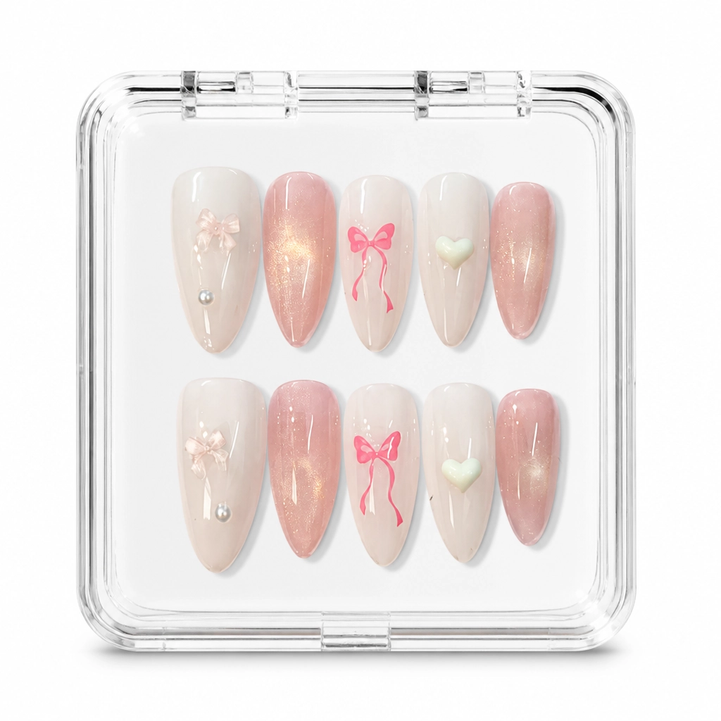 Press-on Nails Wholesale $3.90 Bow Romance Almond by Yabe Vietnam