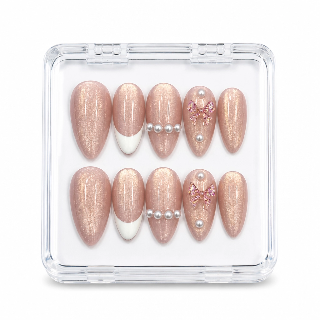 Press-on Nails Wholesale $3.90 Champagne Sparkle Almond by Yabe Vietnam