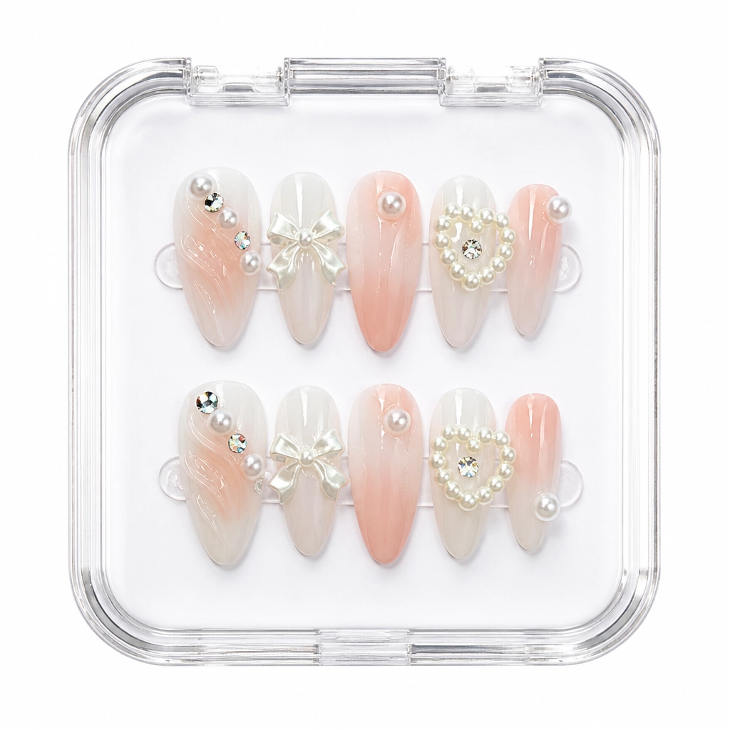 Press-on Nails Wholesale $3.90 Blush Sparkle Almond by Yabe Vietnam