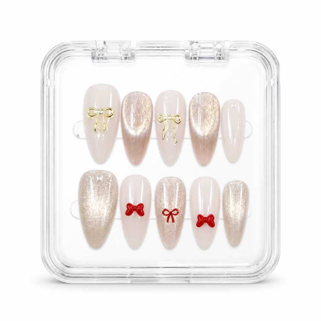 Press-on Nails Wholesale $3.90 Gold Glitter Bows by Yabe Vietnam