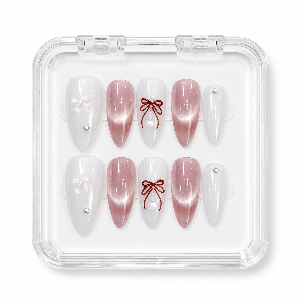 Press-on Nails Wholesale $3.90 Bow Elegance Almond by Yabe Vietnam
