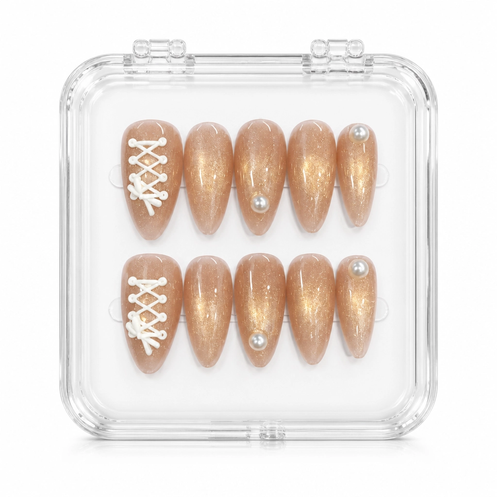 Press-on Nails Wholesale $3.90 Golden Foil Elegance by Yabe Vietnam