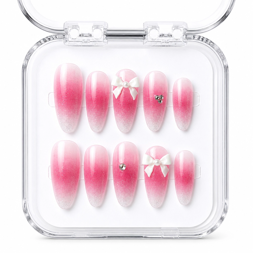 Press-on Nails Wholesale $3.90 Berry Bow Blush by Yabe Vietnam