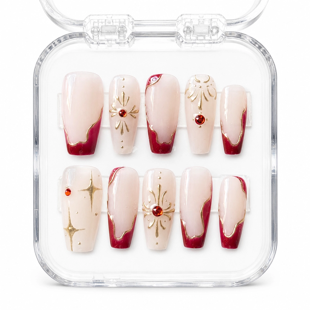 Press-on Nails Wholesale $3.90 Crimson Starburst by Yabe Vietnam