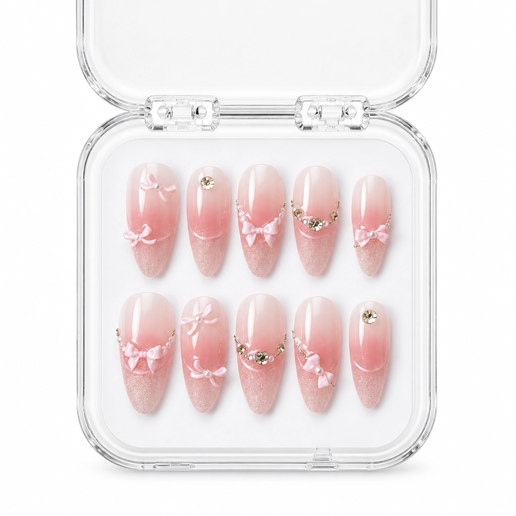 Press-on Nails Wholesale $3.90 Blushing Bow Belle by Yabe Vietnam