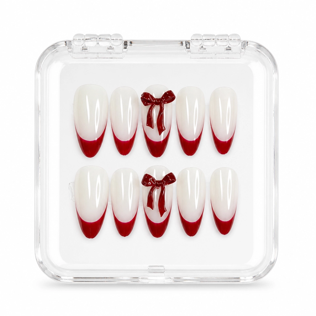 Press-on Nails Wholesale $3.90 Cherry Bow Bliss by Yabe Vietnam