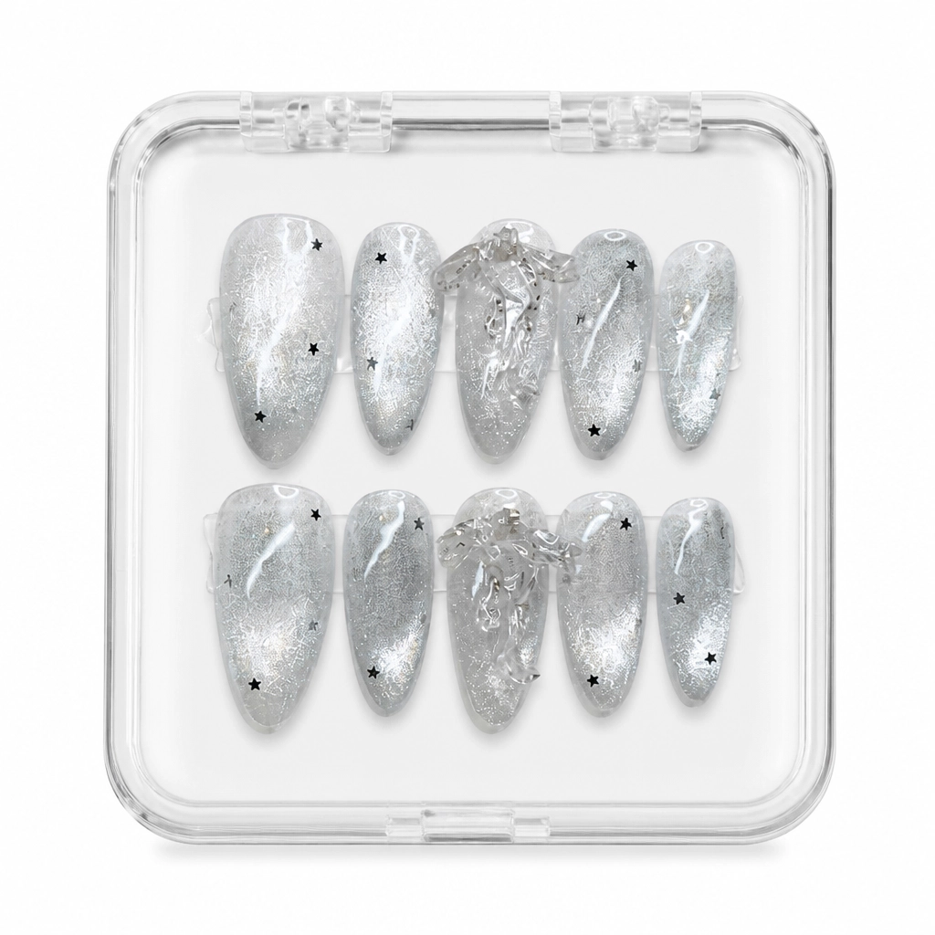 Press-on Nails Wholesale $3.90 Starlit Silver Glow by Yabe Vietnam