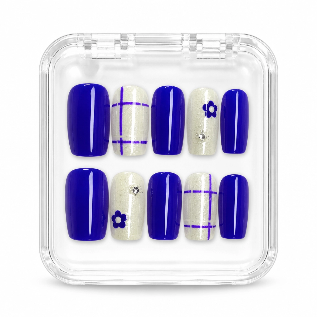 Press-on Nails Wholesale $3.90 Royal Sapphire Grid by Yabe Vietnam