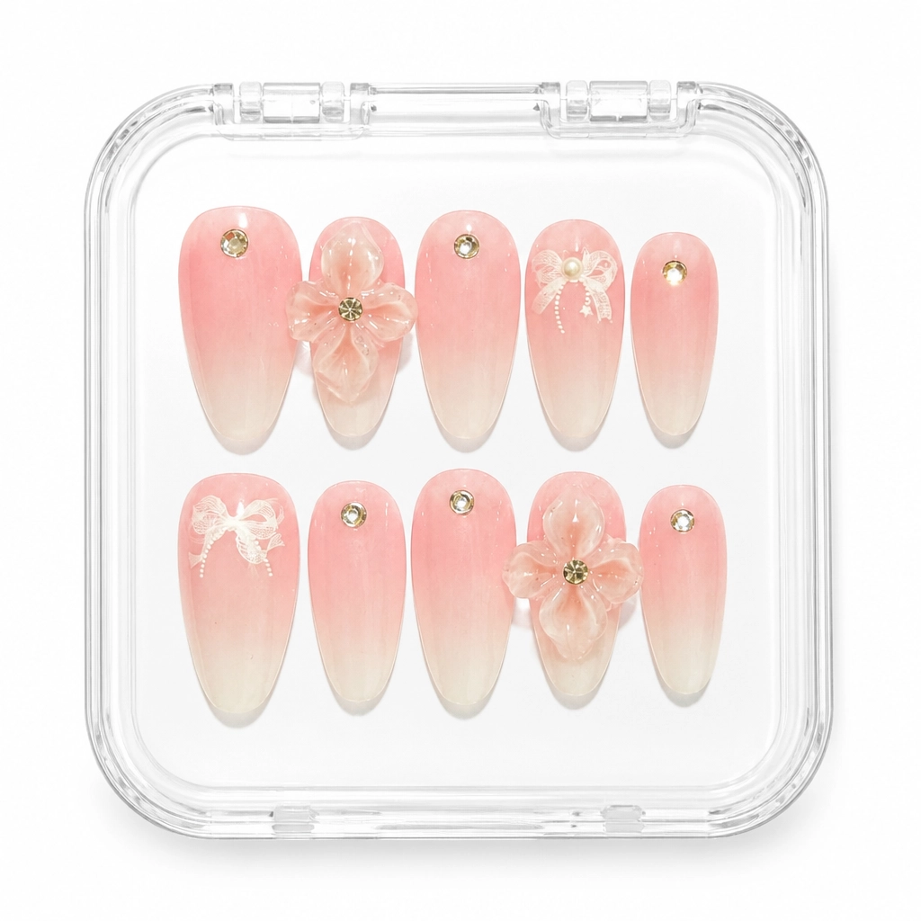 Press-on Nails Wholesale $3.90 Pink Ribbon Soirée by Yabe Vietnam