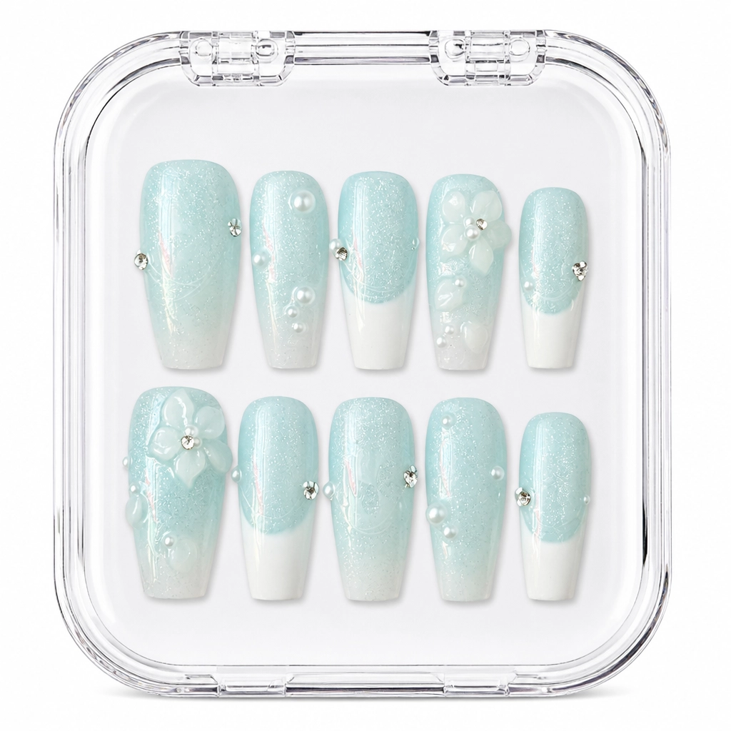 Press-on Nails Wholesale $6.90 Aqua Petal Garden by Yabe Vietnam