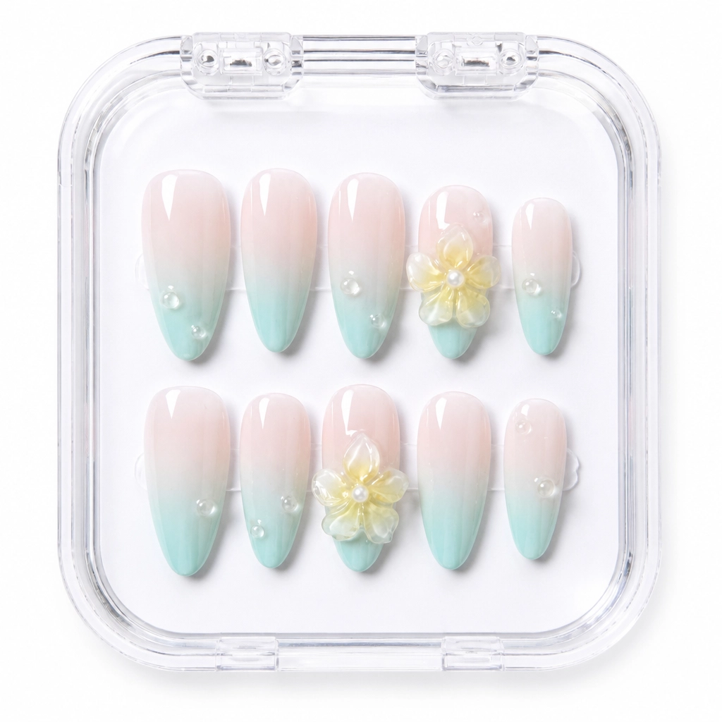 Press-on Nails Wholesale $6.90 Mint Blossom Ombré by Yabe Vietnam