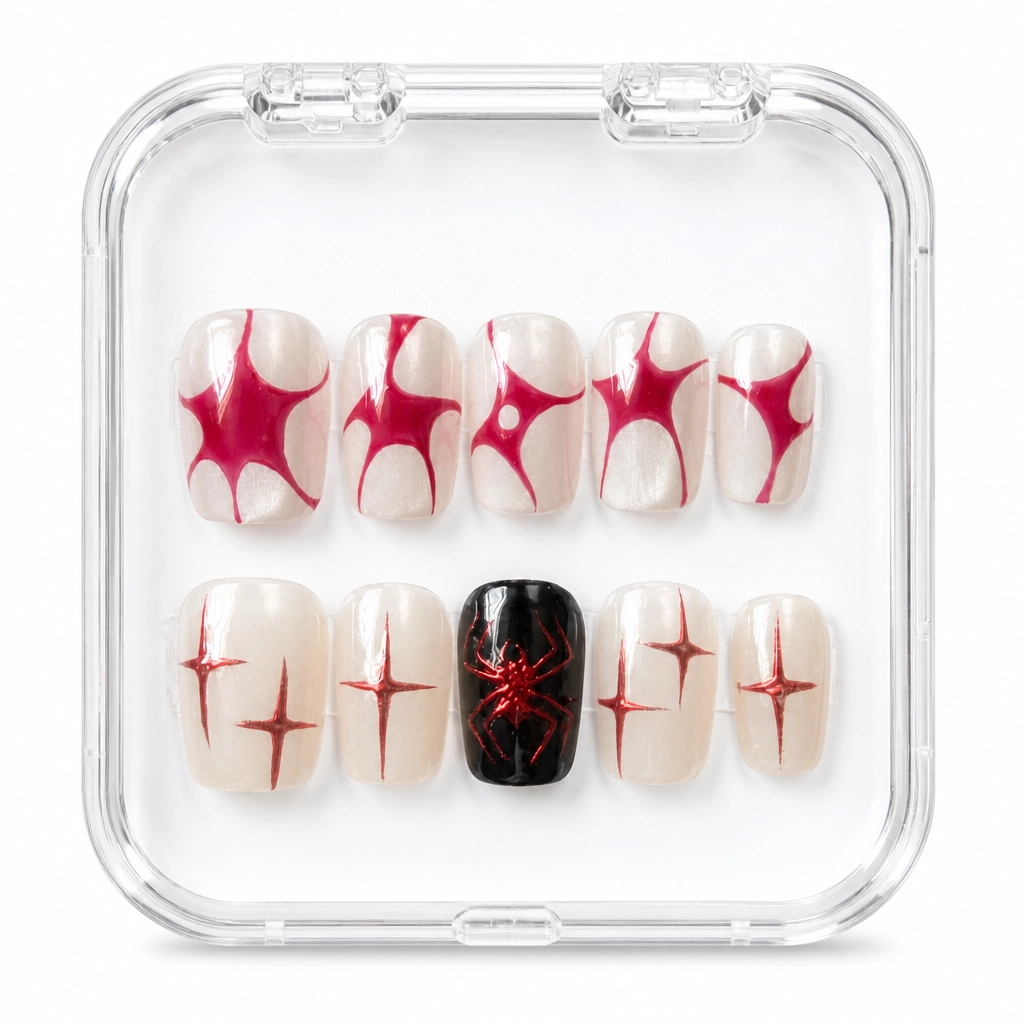 Press-on Nails Wholesale $6.90 Crimson Star Burst by Yabe Vietnam
