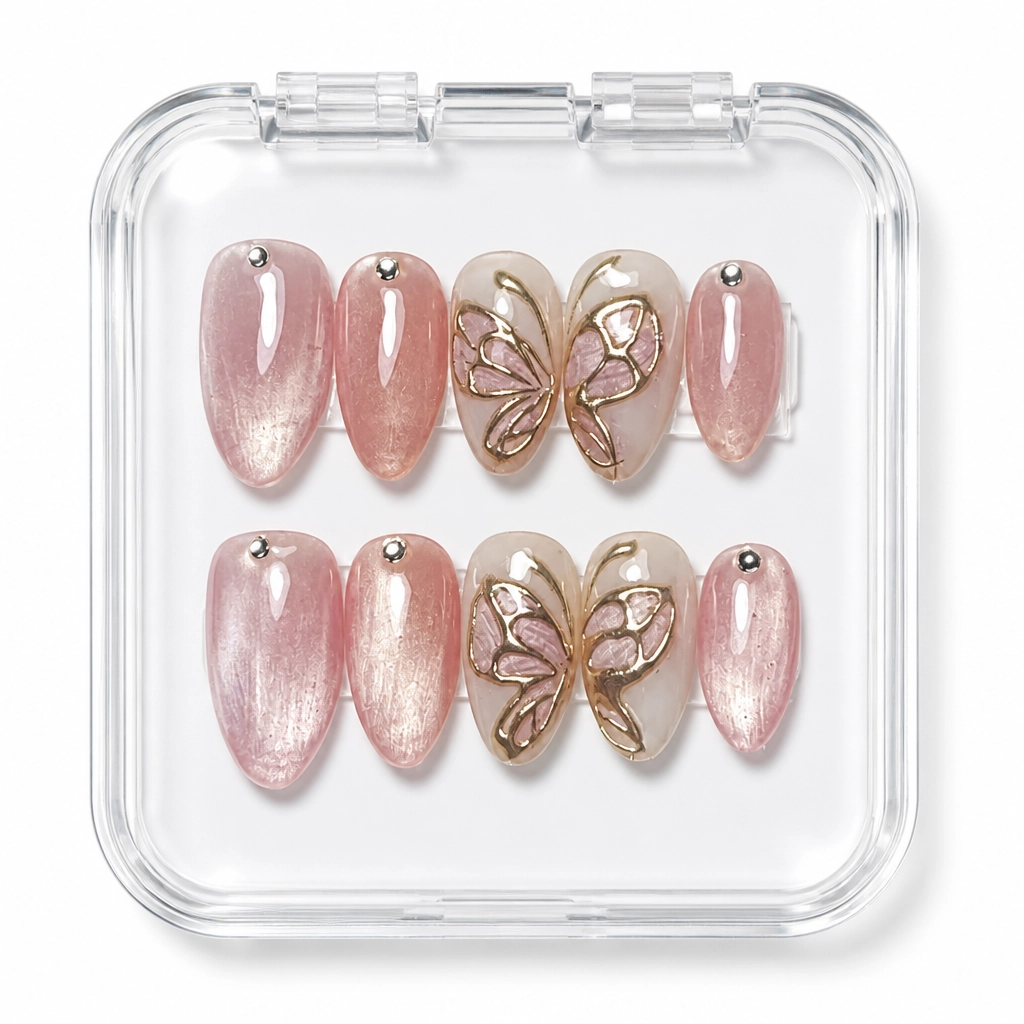 Press-on Nails Wholesale $6.90 Golden Butterfly Blush by Yabe Vietnam