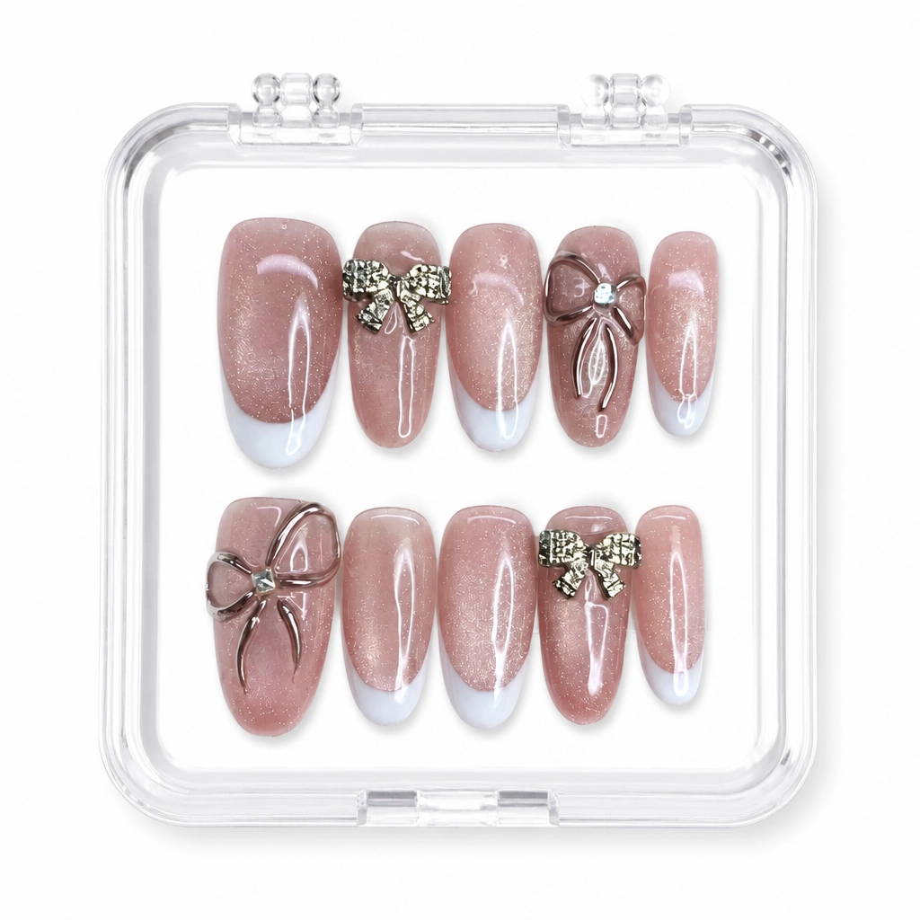 Press-on Nails Wholesale $6.90 Mauve Ribbon Sparkle by Yabe Vietnam