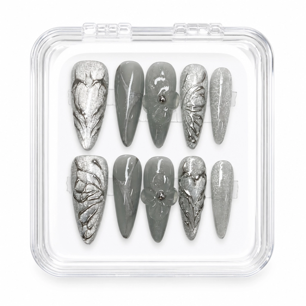 Press-on Nails Wholesale $6.90 Silver Botanica by Yabe Vietnam