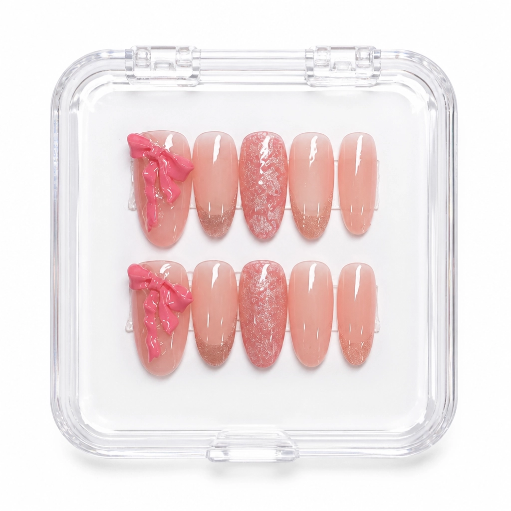 Press-on Nails Wholesale $6.90 Coral Ribbon Glow by Yabe Vietnam