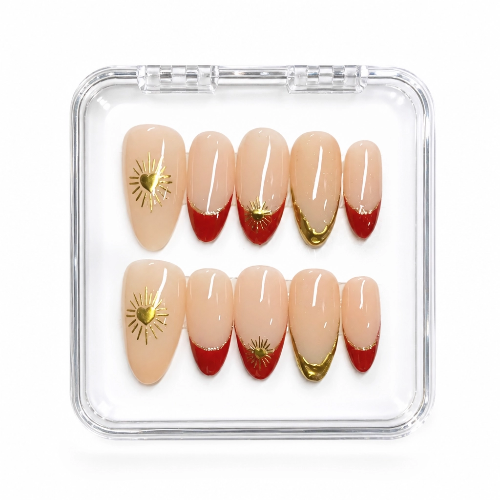 Press-on Nails Wholesale $6.90 Crimson Sun Heart by Yabe Vietnam