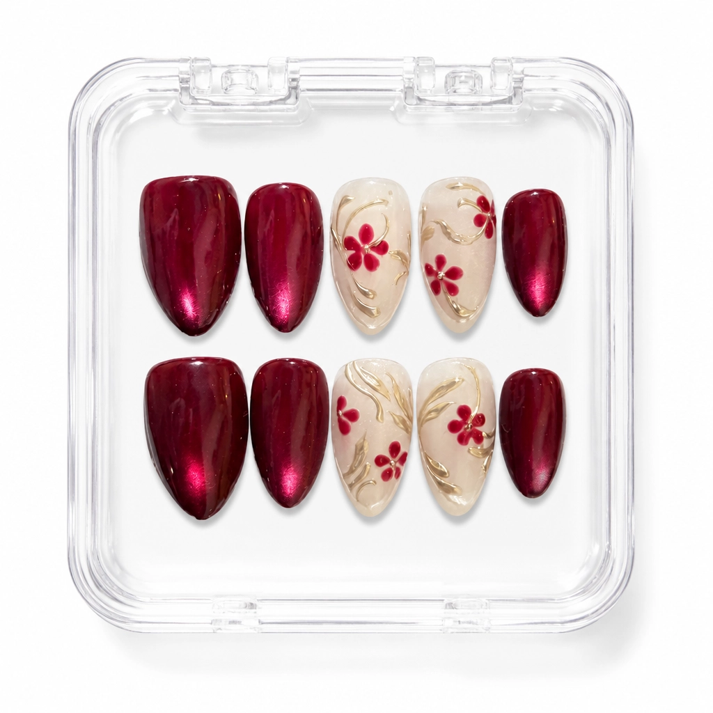 Press-on Nails Wholesale $6.90 Crimson Blossom by Yabe Vietnam