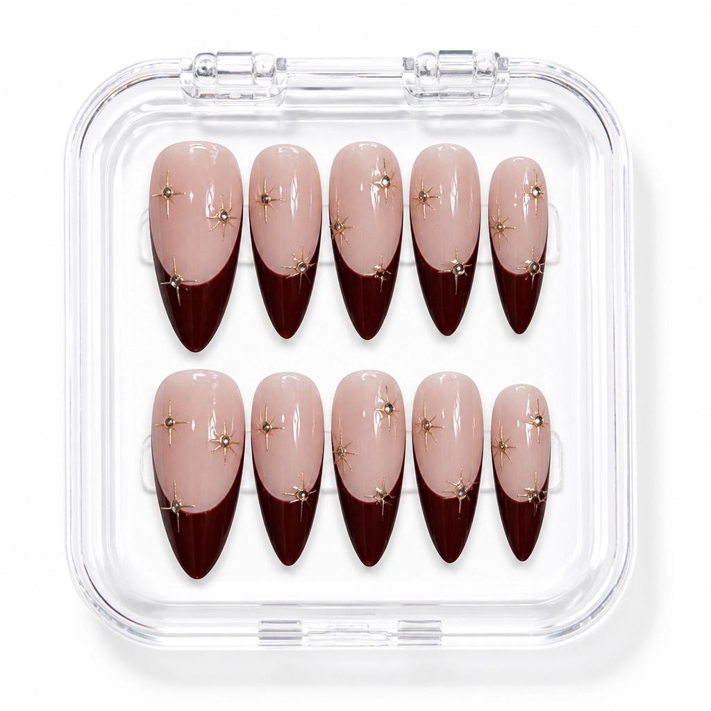 Press-on Nails Wholesale $6.90 Burgundy Starburst by Yabe Vietnam