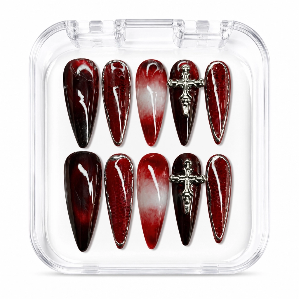 Press-on Nails Wholesale $6.90 Crimson Cross by Yabe Vietnam