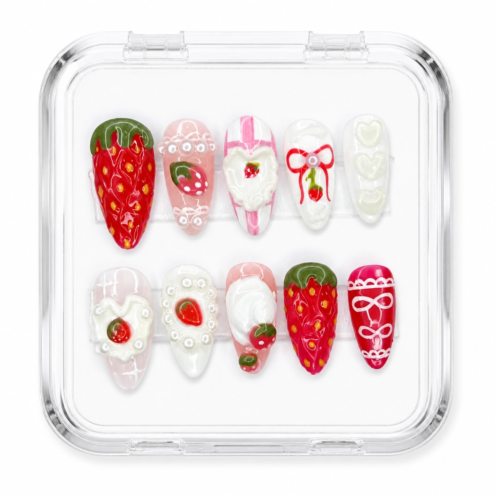 Press-on Nails Wholesale $7.90 Strawberry Elegance by Yabe Vietnam