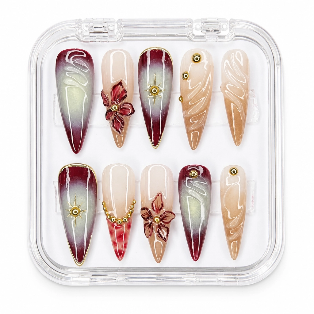 Press-on Nails Wholesale $7.90 Crimson Elegance by Yabe Vietnam