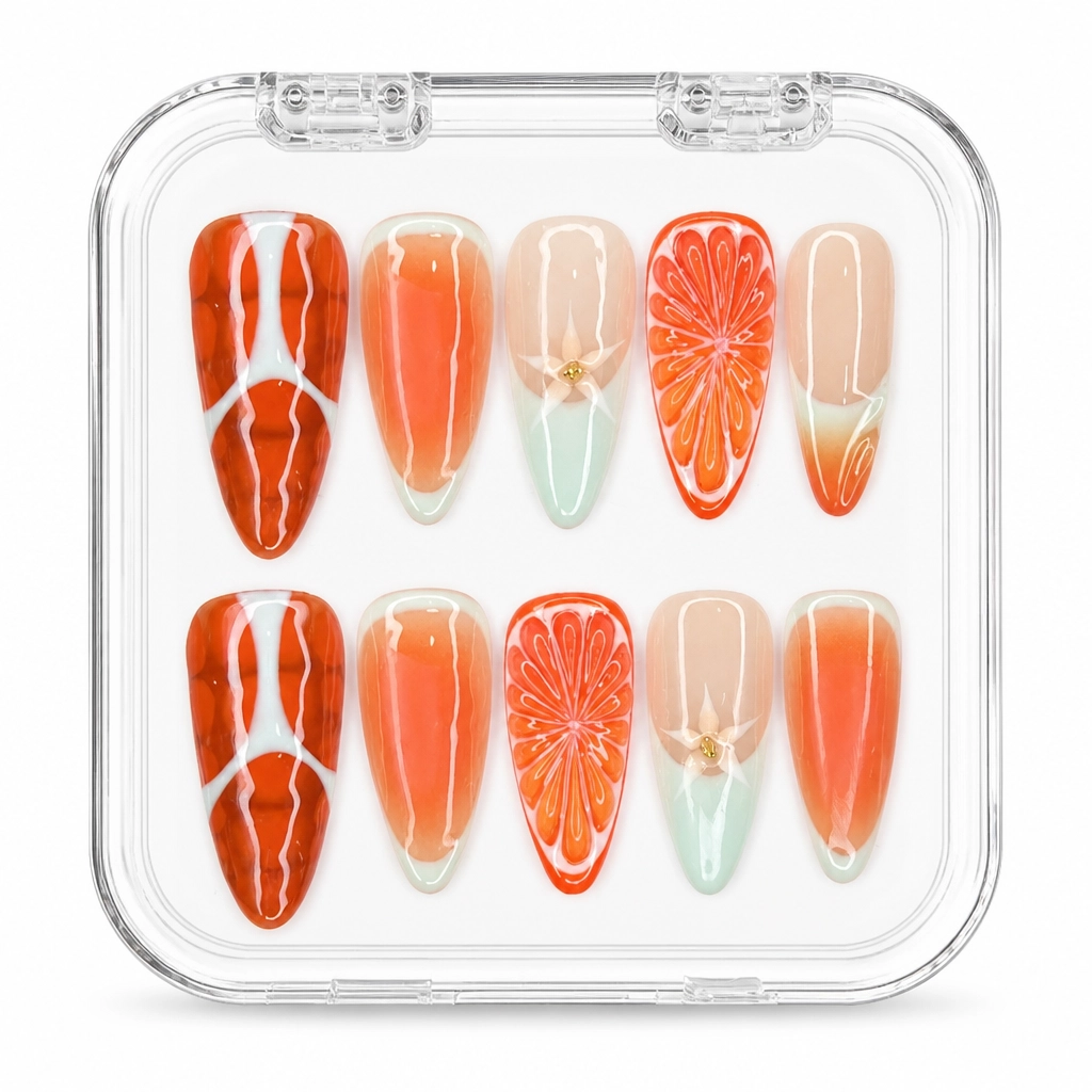 Press-on Nails Wholesale $7.90 Citrus Elegance by Yabe Vietnam