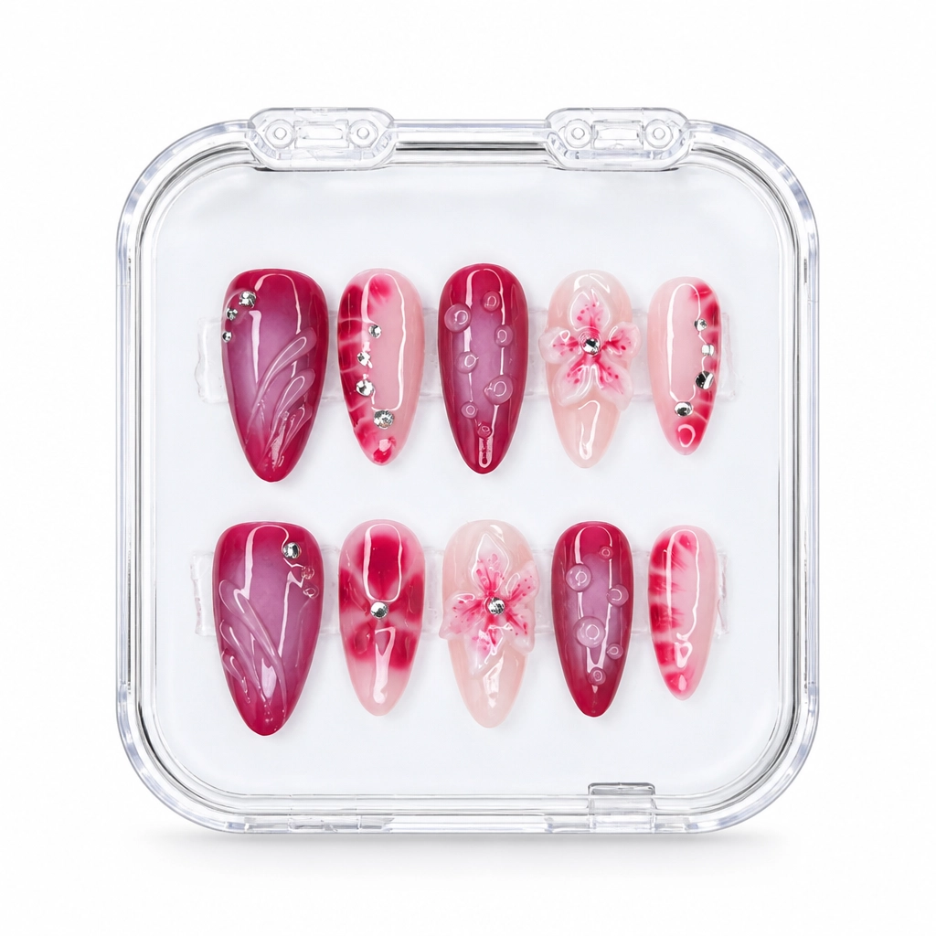 Press-on Nails Wholesale $7.90 Magenta Blossom Elegance by Yabe Vietnam