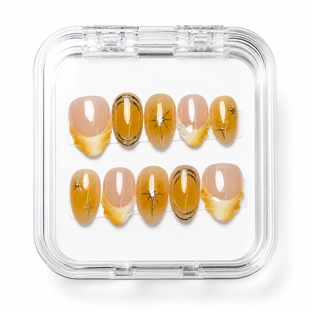 Press-on Nails Wholesale $7.90 Golden Hour Elegance by Yabe Vietnam