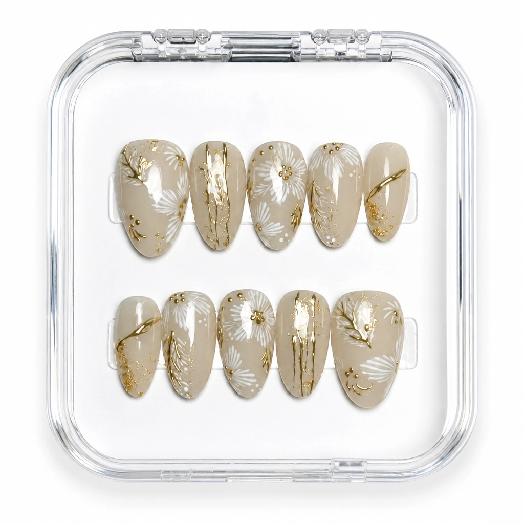 Press-on Nails Wholesale $7.90 Golden Luxe Almond by Yabe Vietnam