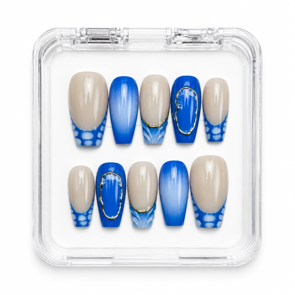 Press-on Nails Wholesale $7.90 Azure Elegance by Yabe Vietnam