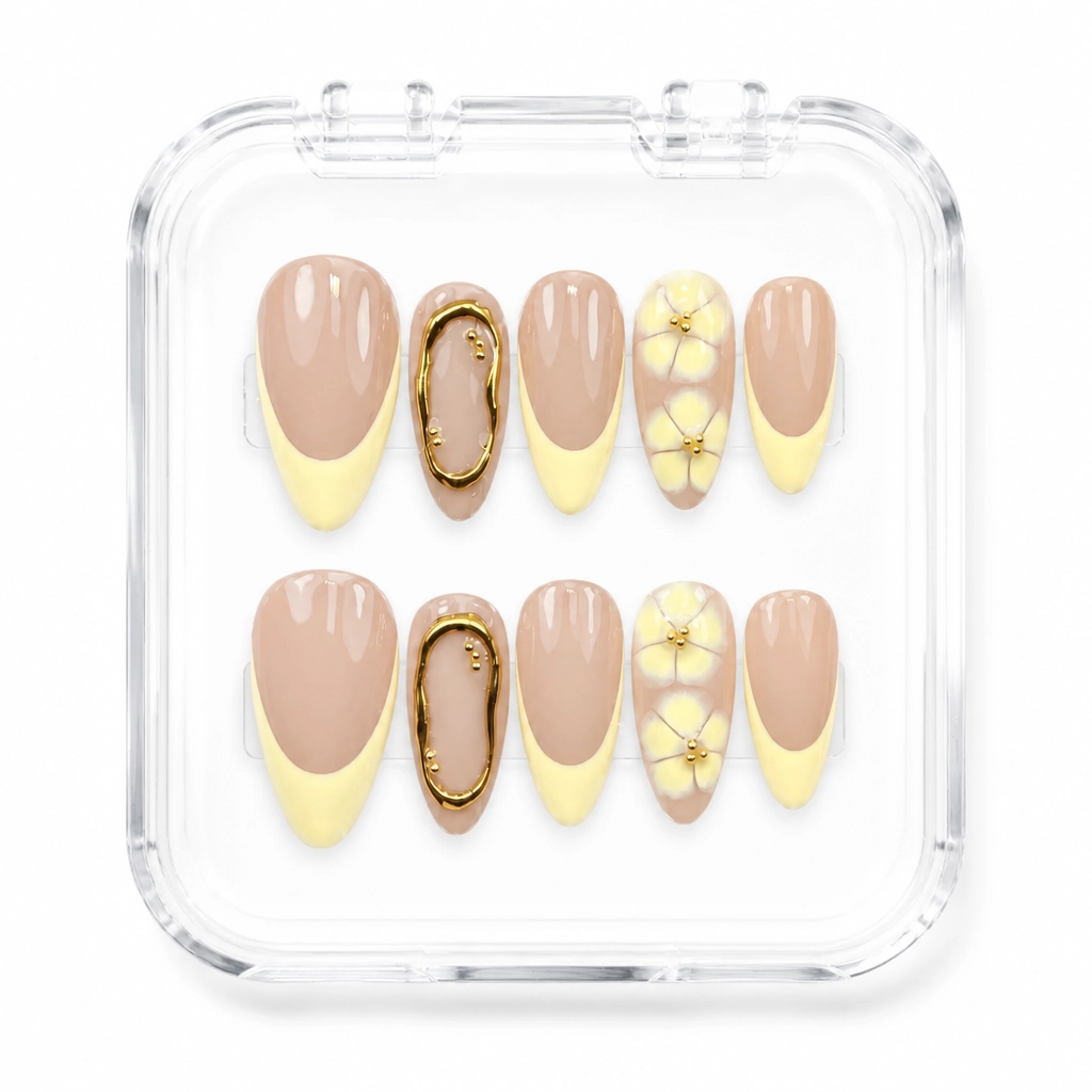 Press-on Nails Wholesale $7.90 Nude Golden Elegance by Yabe Vietnam
