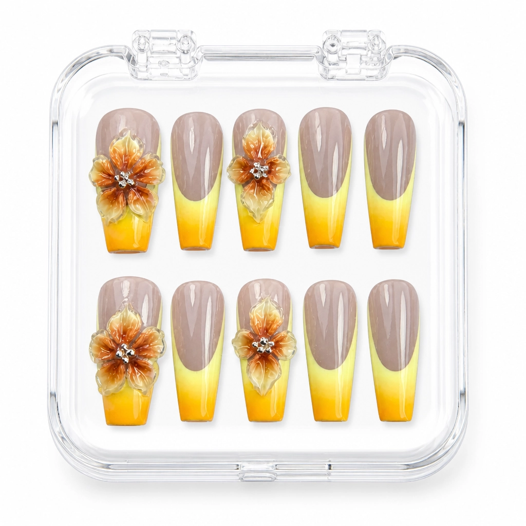 Press-on Nails Wholesale $7.90 Golden Blossom Luxe by Yabe Vietnam