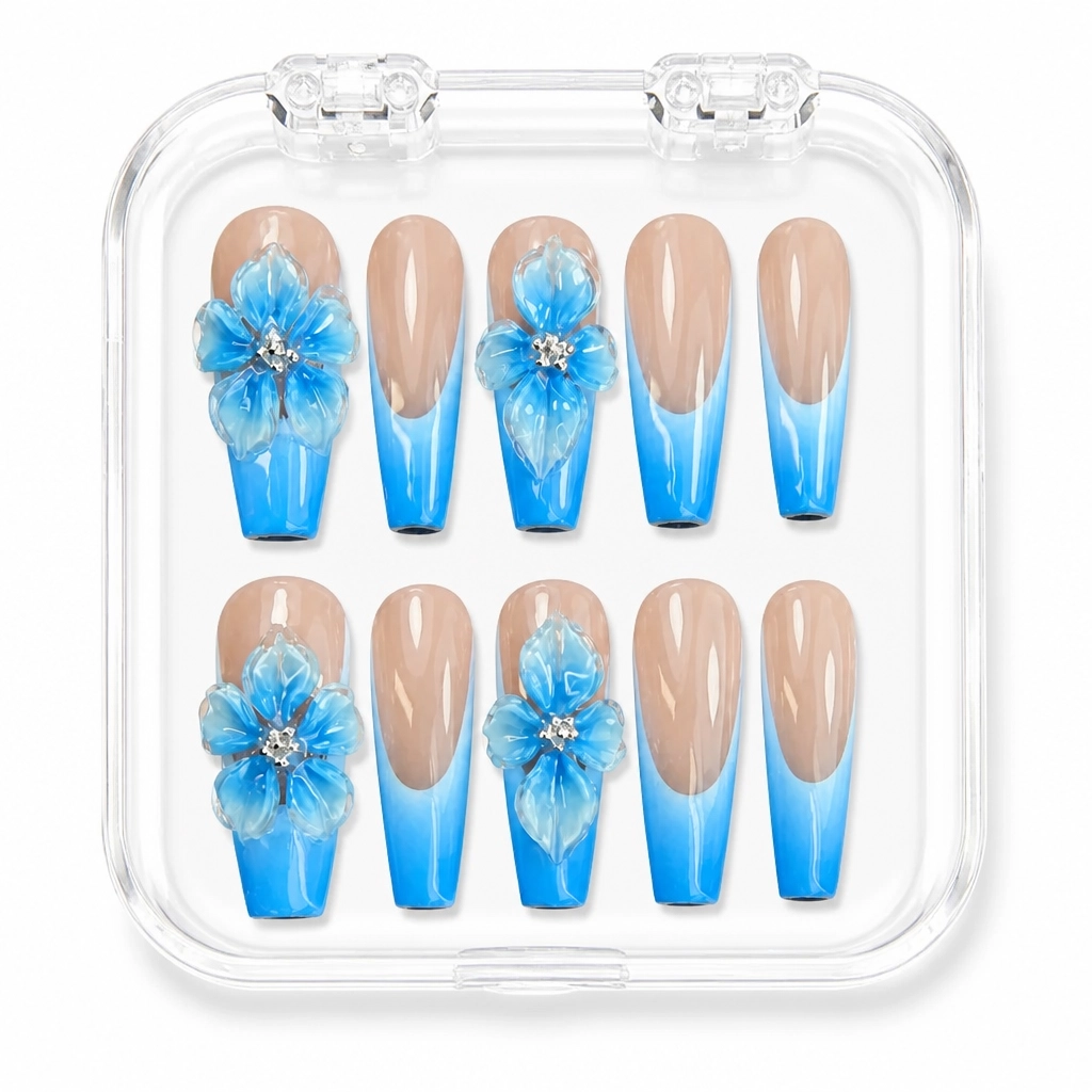 Press-on Nails Wholesale $7.90 Azure Blossom by Yabe Vietnam