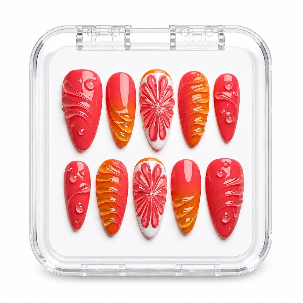 Press-on Nails Wholesale $7.90 Satin Crimson Blossom by Yabe Vietnam