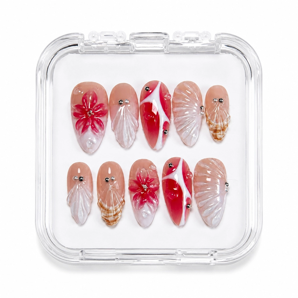 Press-on Nails Wholesale $7.90 Chic Crimson Blossom by Yabe Vietnam