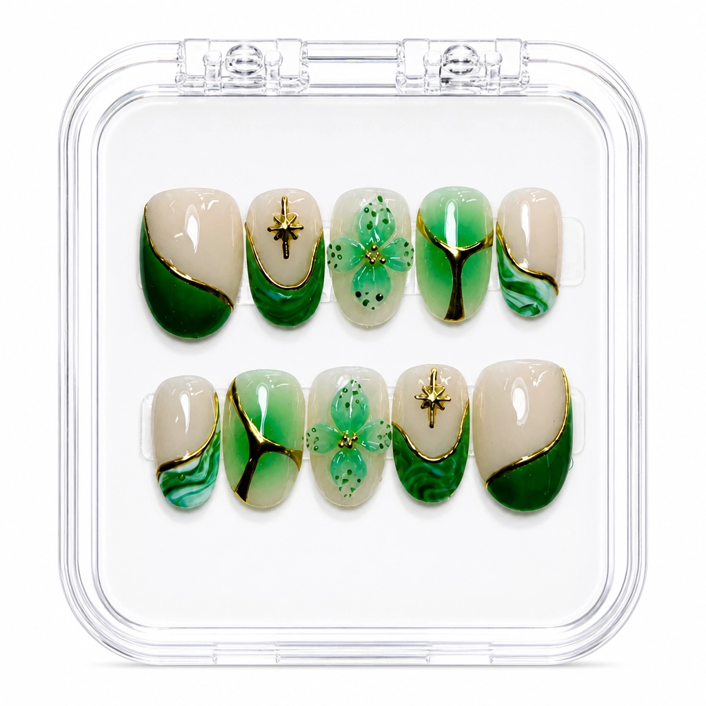 Press-on Nails Wholesale $7.90 Nude Emerald Luxe by Yabe Vietnam