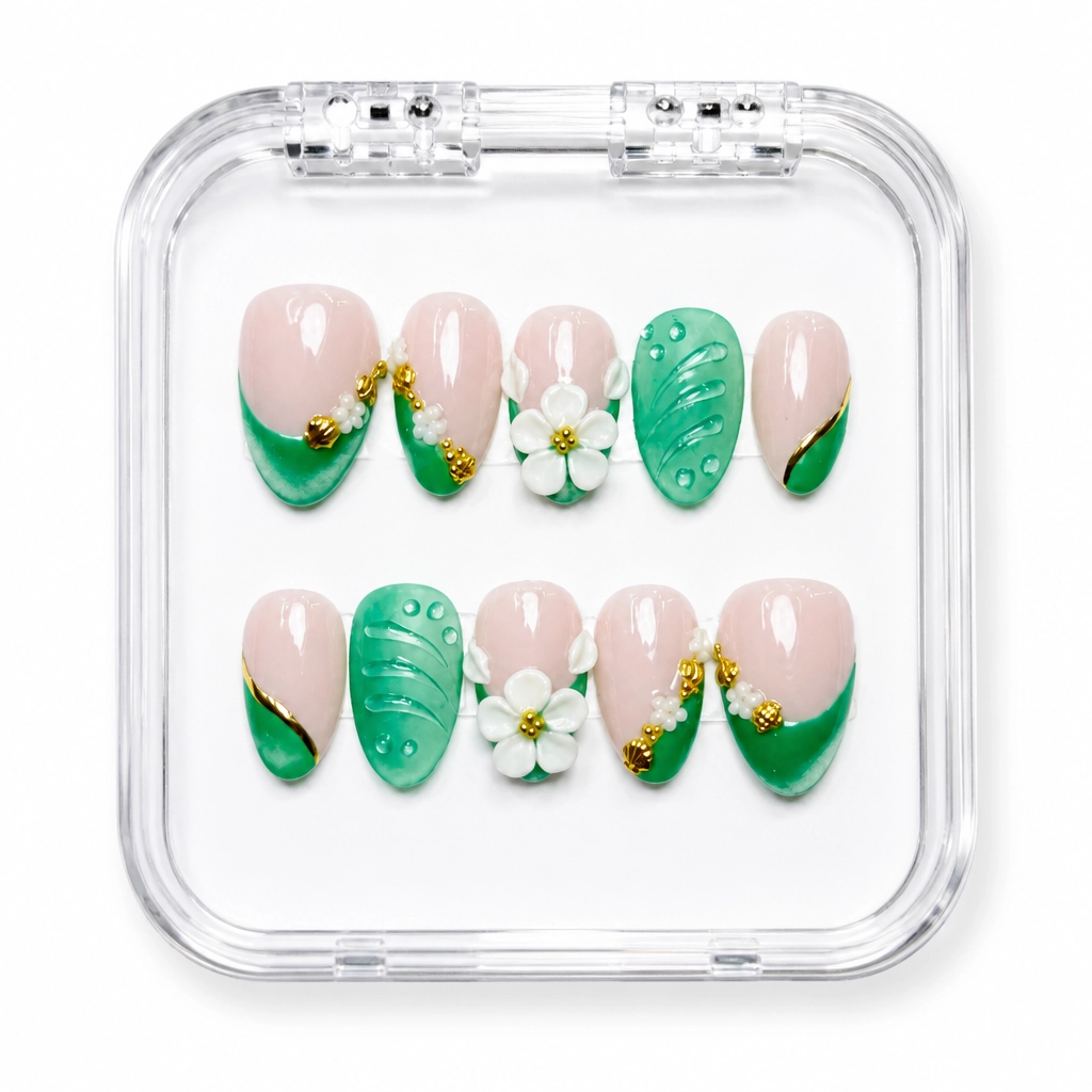 Press-on Nails Wholesale $7.90 Emerald Bloom by Yabe Vietnam