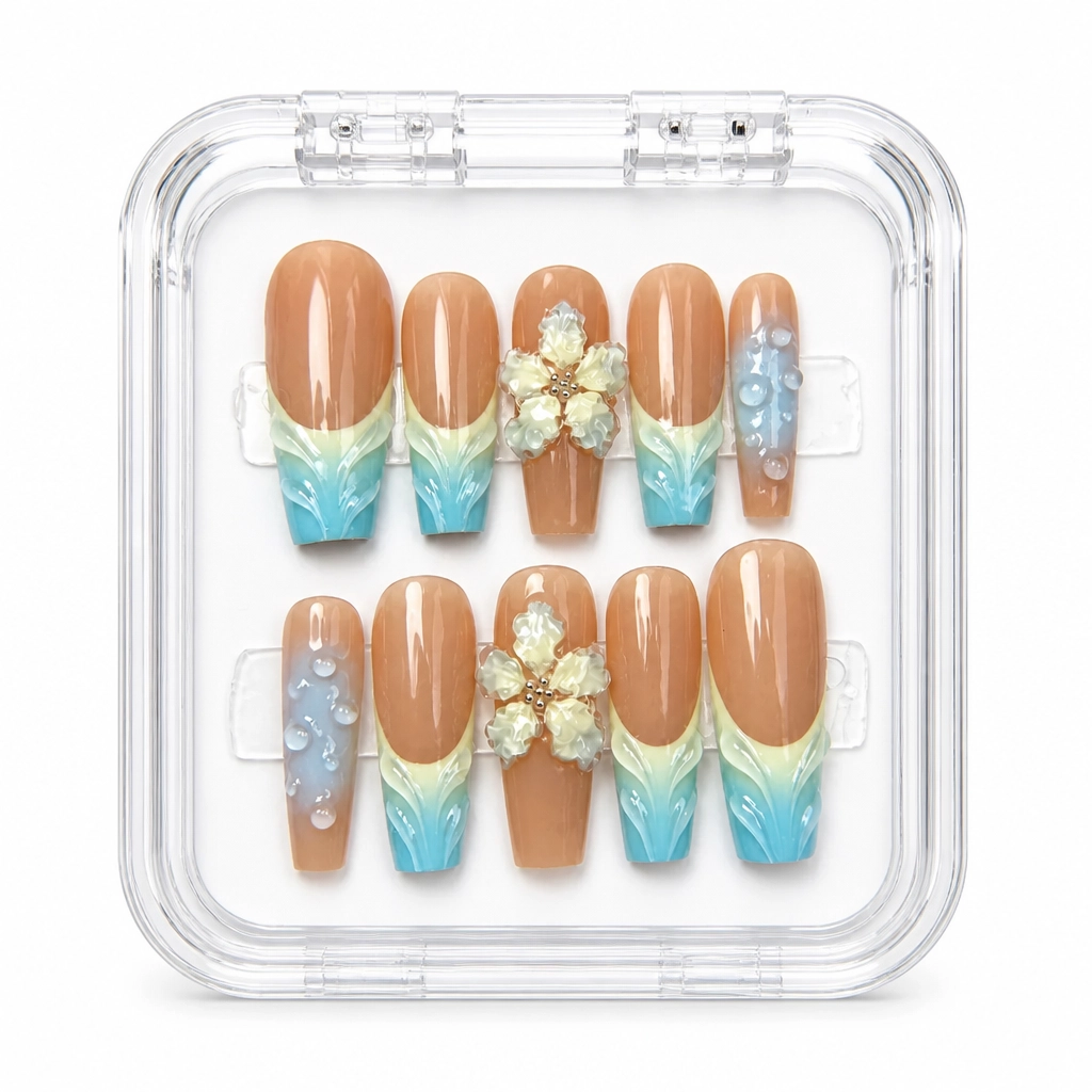 Press-on Nails Wholesale $7.90 Botanical Azure by Yabe Vietnam