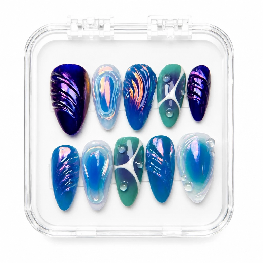Press-on Nails Wholesale $7.90 Ocean Dreams Almond by Yabe Vietnam