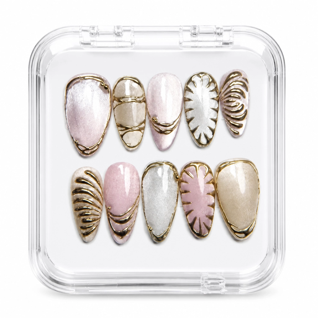 Press-on Nails Wholesale $7.90 Champagne Gilded Elegance by Yabe Vietnam