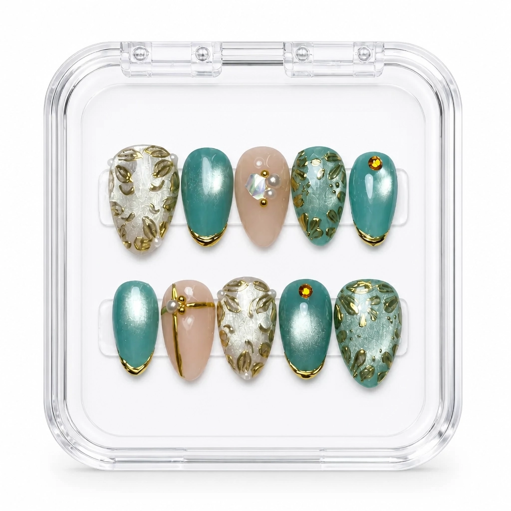 Press-on Nails Wholesale $7.90 Emerald Blossom by Yabe Vietnam