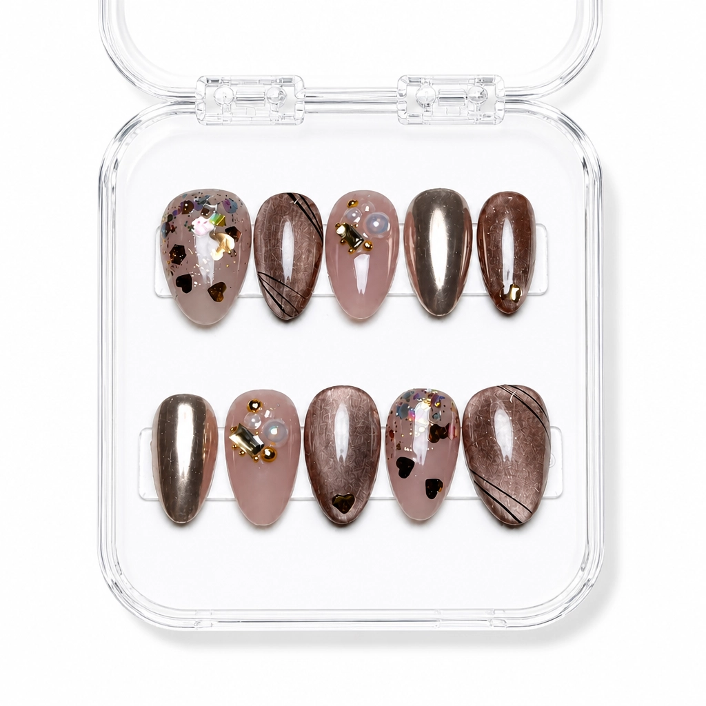 Press-on Nails Wholesale $7.90 Metallic Heart Elegance by Yabe Vietnam