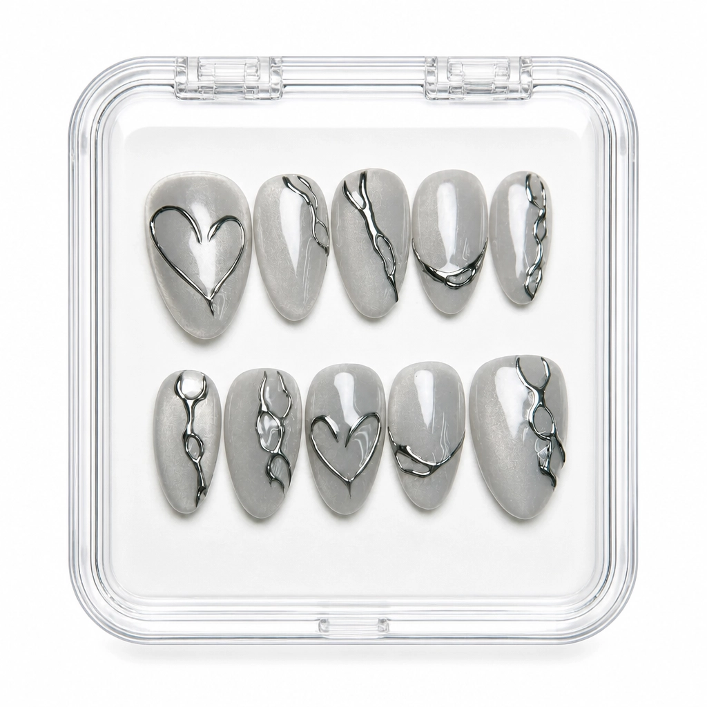 Press-on Nails Wholesale $7.90 Ethereal Silver Elegance by Yabe Vietnam