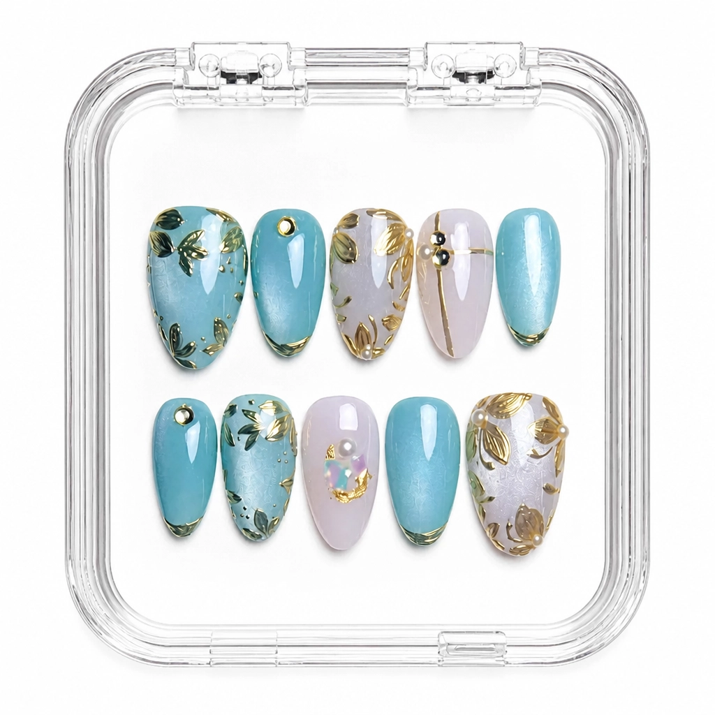 Press-on Nails Wholesale $7.90 Teal Celestial Luxe by Yabe Vietnam