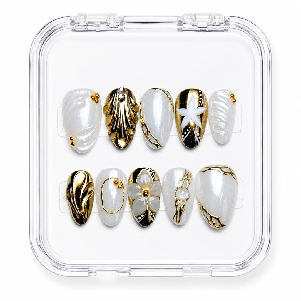 Press-on Nails Wholesale $7.90 Metallic Pearl Elegance by Yabe Vietnam
