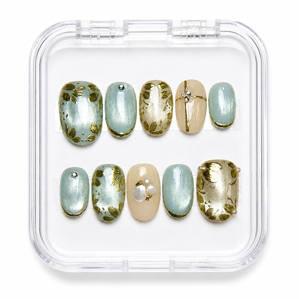 Press-on Nails Wholesale $7.90 Sage Luxe Oval by Yabe Vietnam